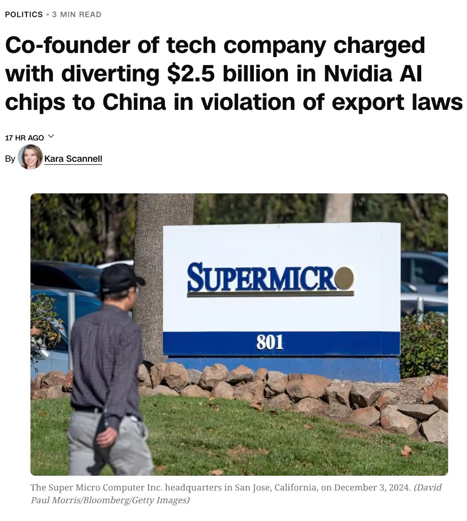 CNN: Co-founder of tech company charged with diverting $2.5 billion in Nvidia AI chips to China in violation of export laws